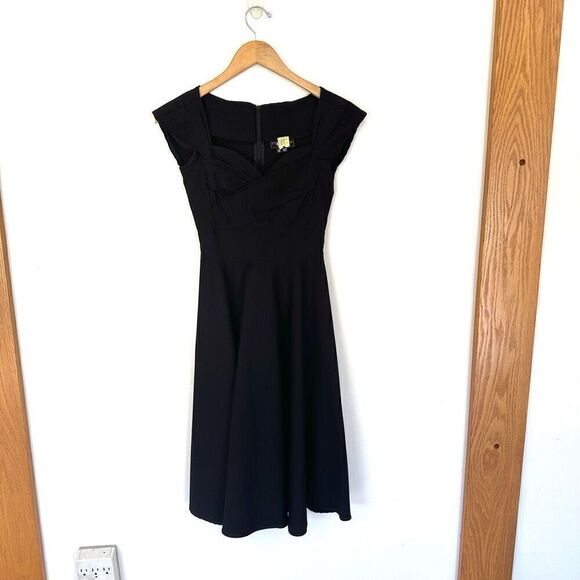 Stop Staring Women’s Solid Black 1950s Retro Pinup Rockabilly Swing Dress - Picture 2 of 9